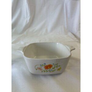 CorningWare Floral Design Square Baking Dish 1 Cup White Ceramic Vintage Kitchen